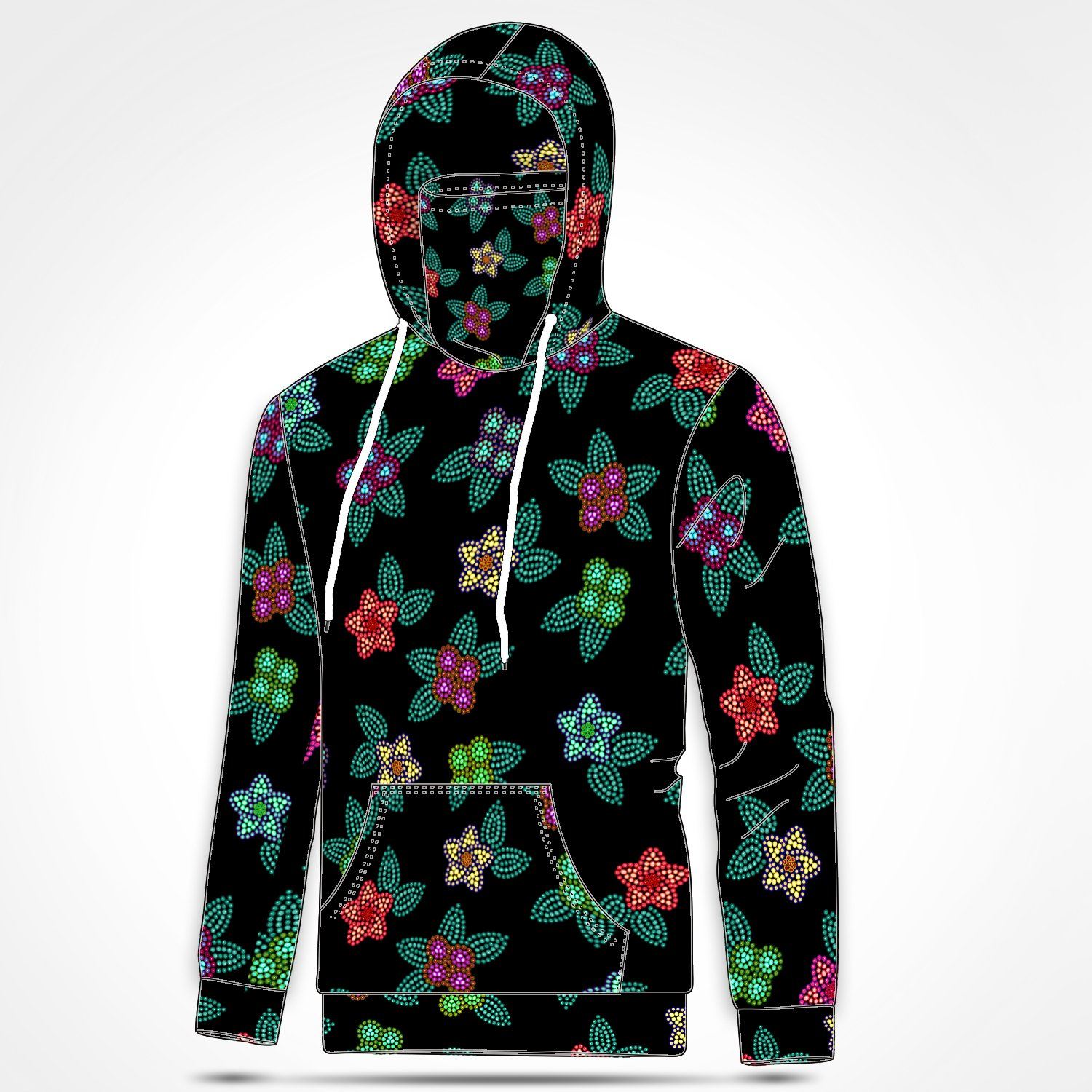 Berry Flowers Black Hoodie with Face Cover 49 Dzine 