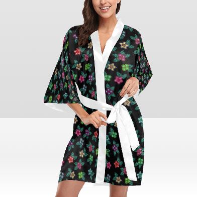 Berry Flowers Black Kimono Robe Artsadd 