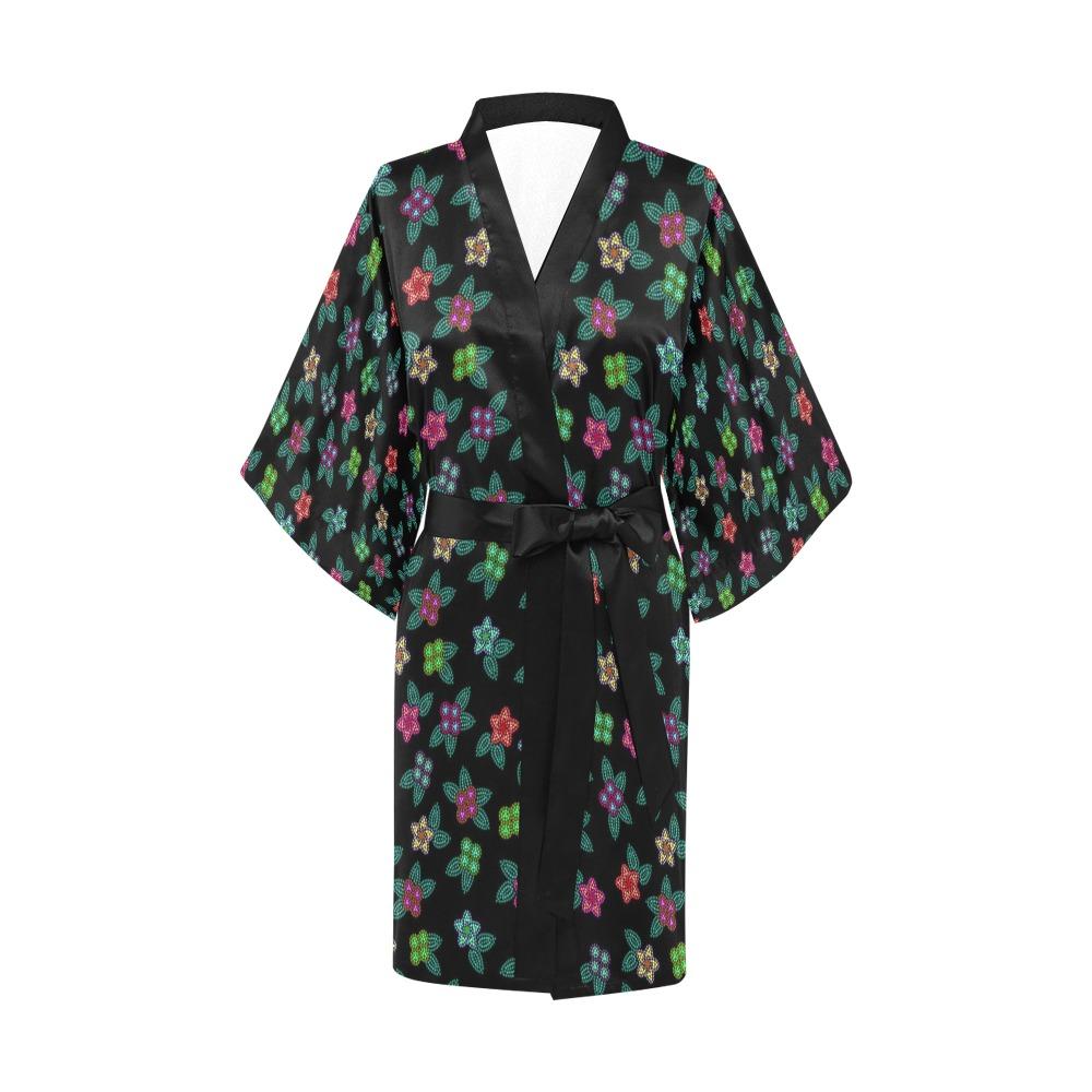 Berry Flowers Black Kimono Robe Artsadd 