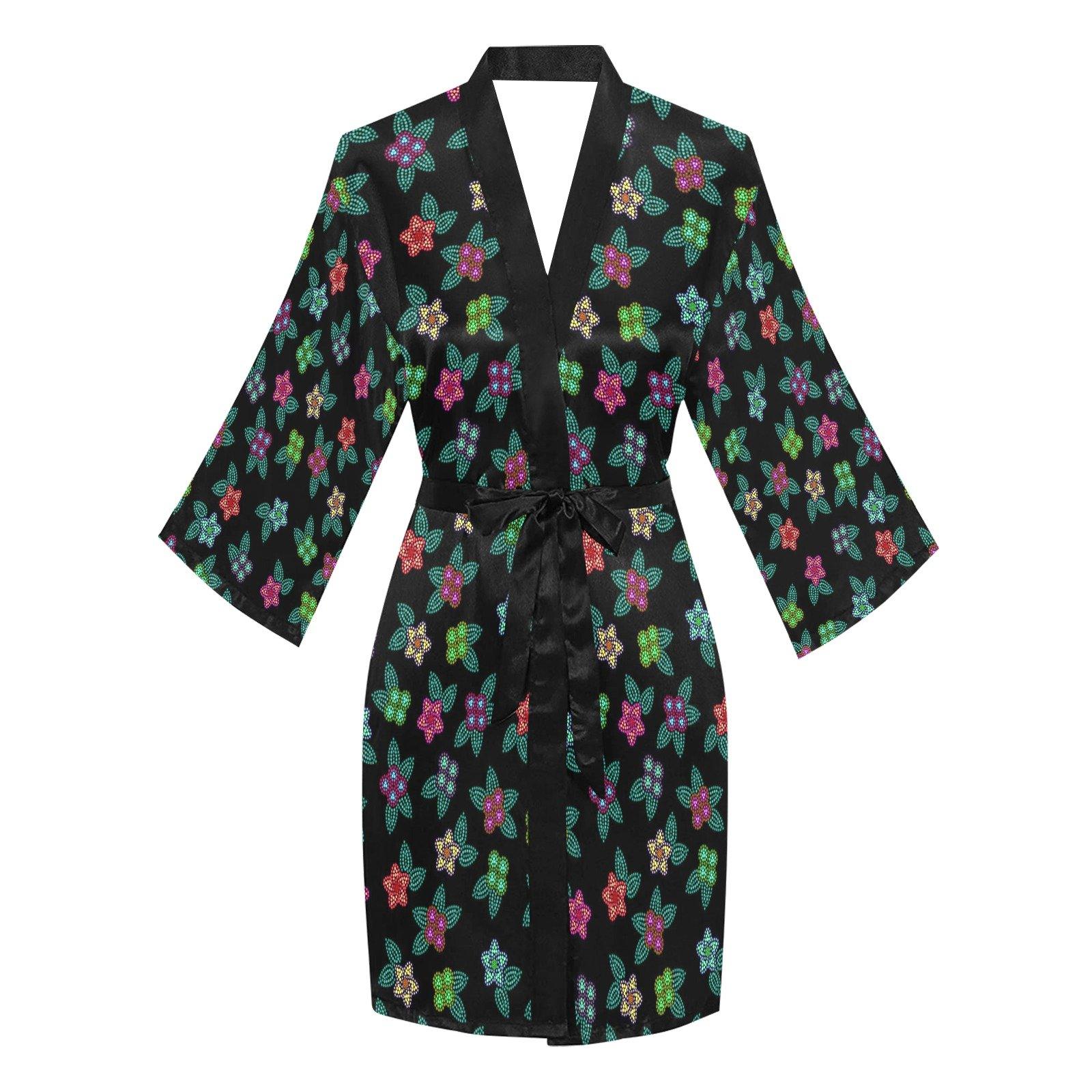 Berry Flowers Black Long Sleeve Kimono Robe Long Sleeve Kimono Robe e-joyer 