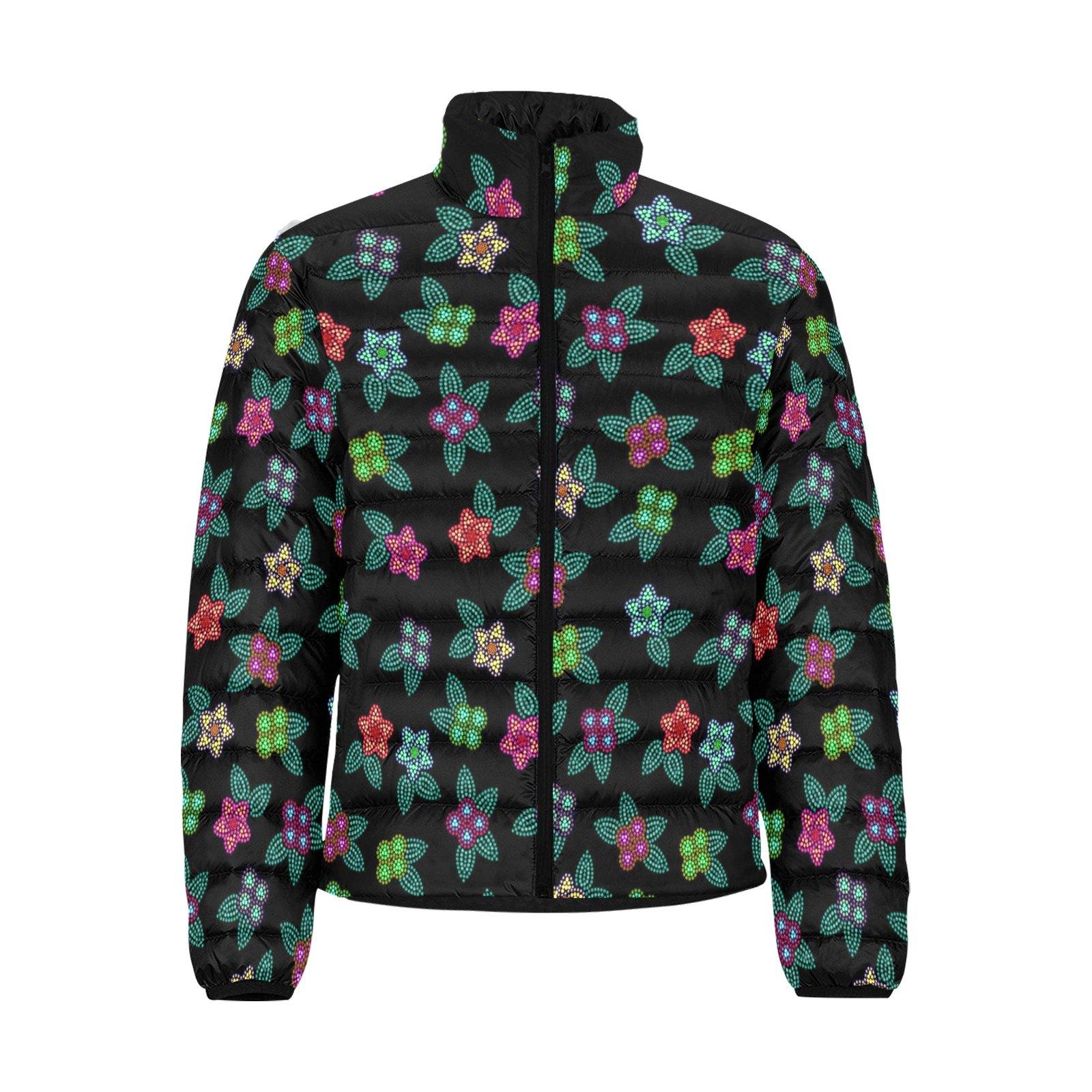 Berry Flowers Black Men's Stand Collar Padded Jacket (Model H41) Men's Stand Collar Padded Jacket (H41) e-joyer 