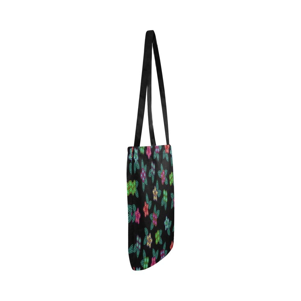 Berry Flowers Black Reusable Shopping Bag Model 1660 (Two sides) Shopping Tote Bag (1660) e-joyer 