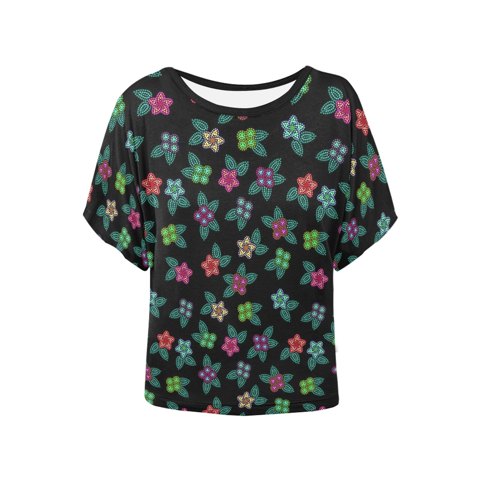 Berry Flowers Black Women's Batwing-Sleeved Blouse T shirt (Model T44) Women's Batwing-Sleeved Blouse T shirt (T44) e-joyer 