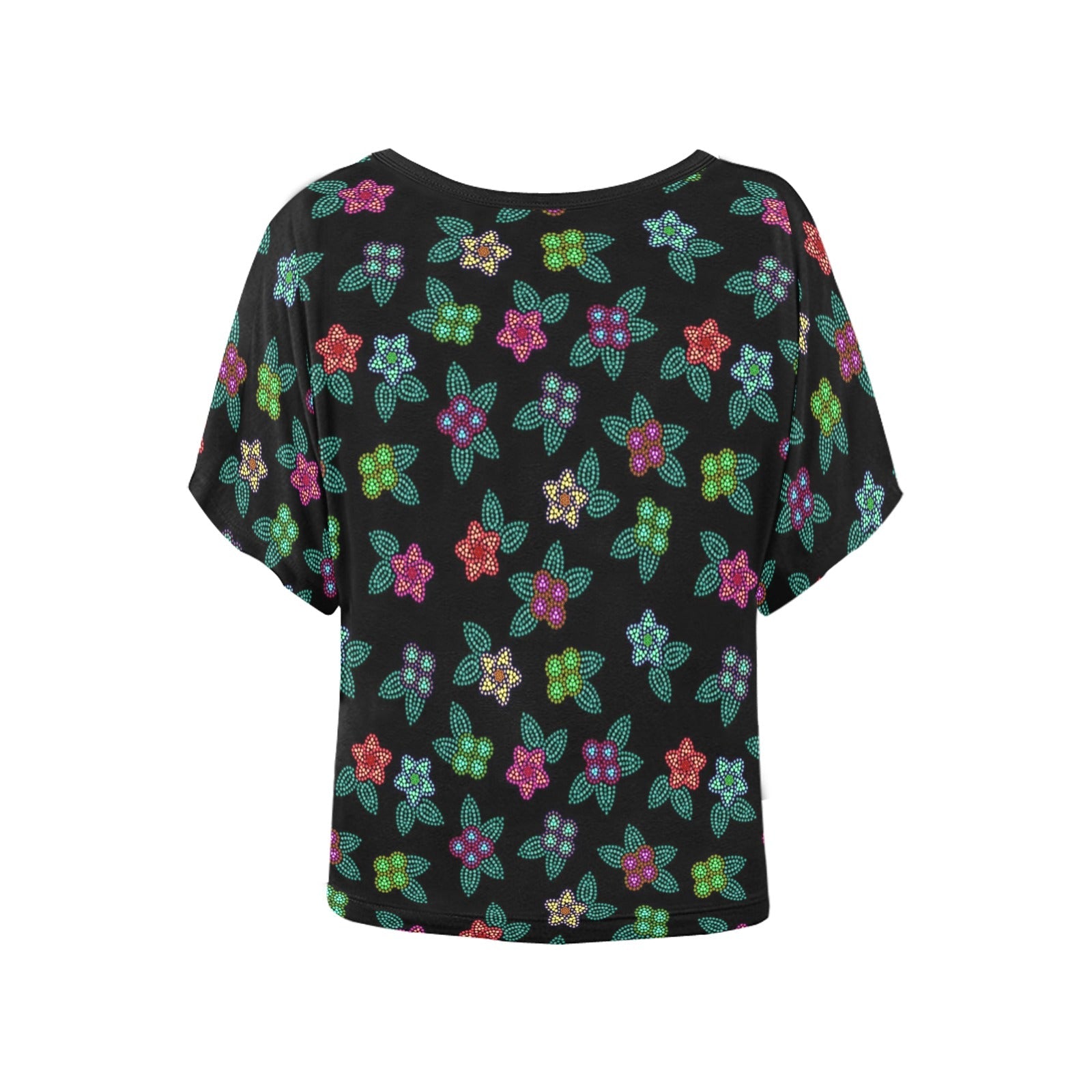 Berry Flowers Black Women's Batwing-Sleeved Blouse T shirt (Model T44) Women's Batwing-Sleeved Blouse T shirt (T44) e-joyer 