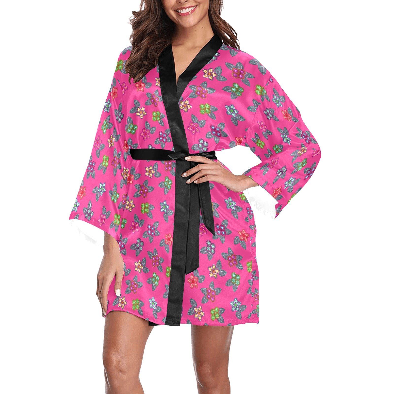 Berry Flowers Long Sleeve Kimono Robe Long Sleeve Kimono Robe e-joyer 