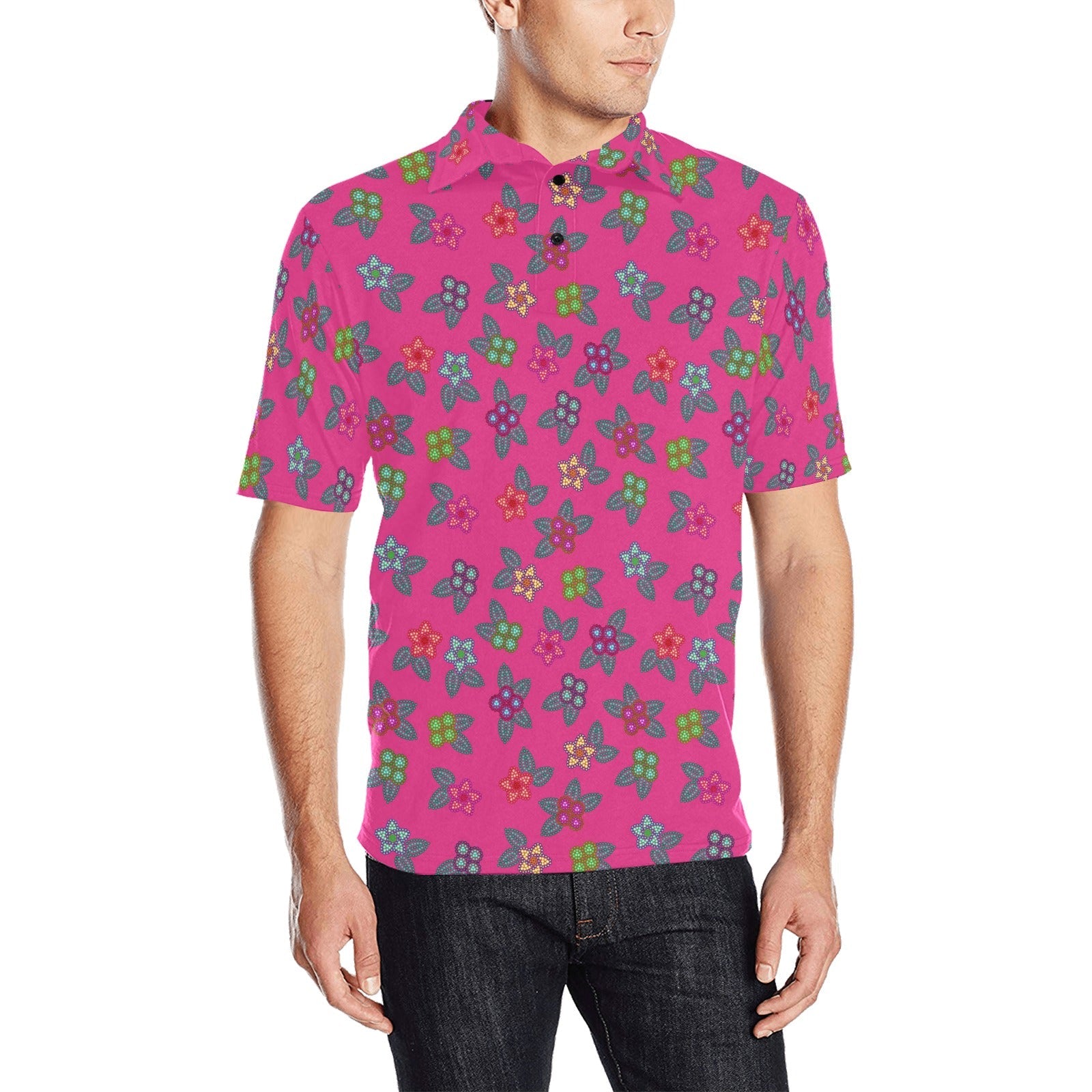 Berry Flowers Men's All Over Print Polo Shirt (Model T55) Men's Polo Shirt (Model T55) e-joyer 
