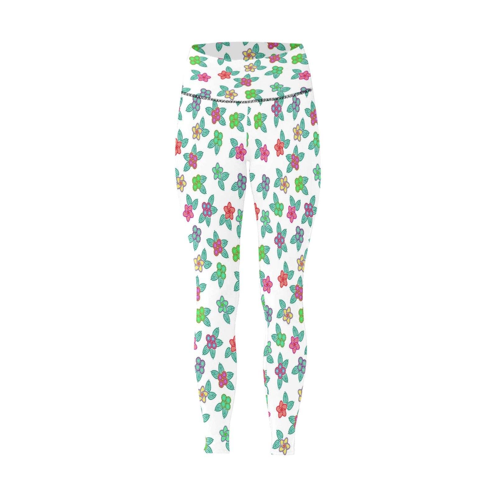 Berry Flowers White All Over Print High-Waisted Leggings (Model L36) High-Waisted Leggings (L36) e-joyer 