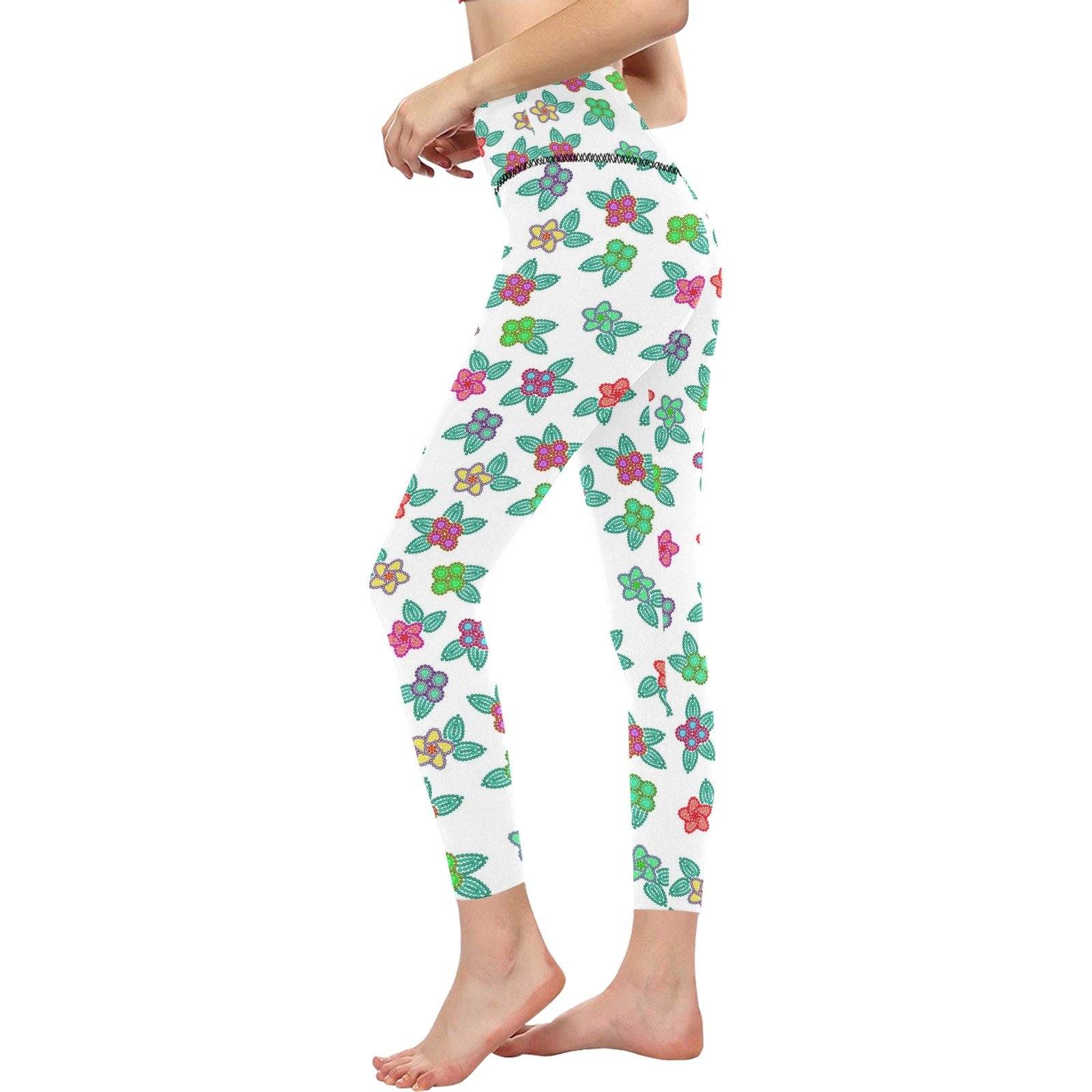 Berry Flowers White All Over Print High-Waisted Leggings (Model L36) High-Waisted Leggings (L36) e-joyer 