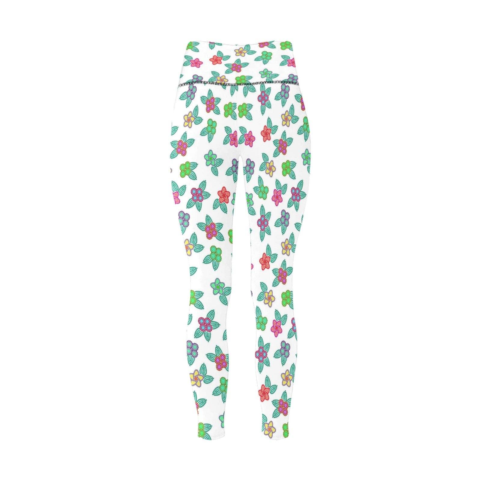 Berry Flowers White All Over Print High-Waisted Leggings (Model L36) High-Waisted Leggings (L36) e-joyer 