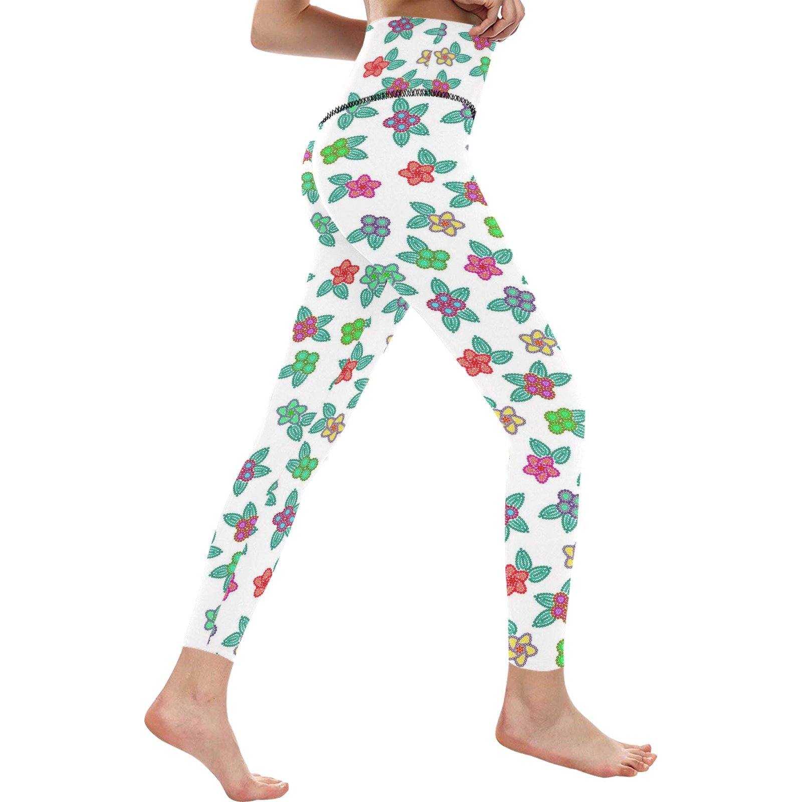 Berry Flowers White All Over Print High-Waisted Leggings (Model L36) High-Waisted Leggings (L36) e-joyer 