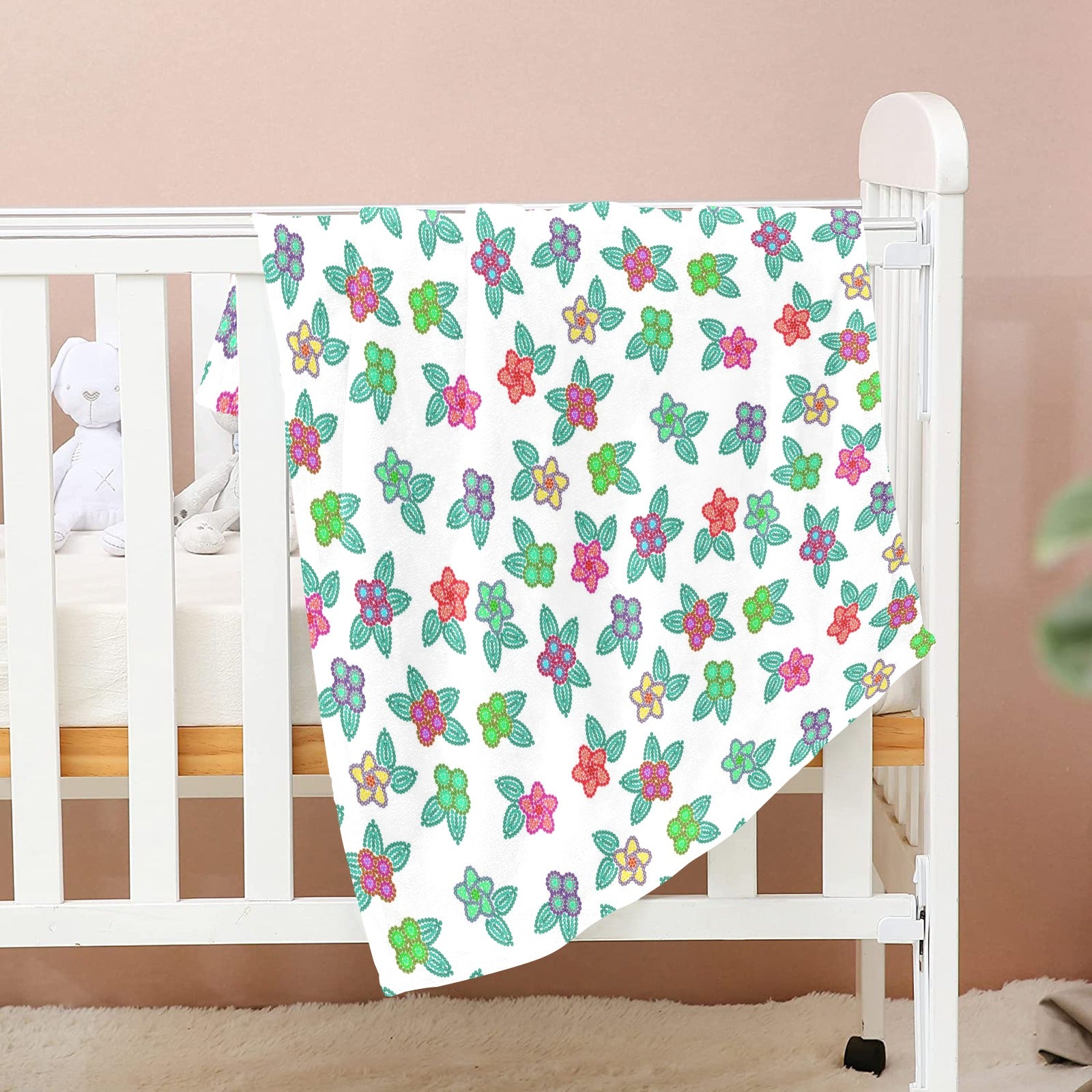 Berry Flowers White Baby Blanket 30"x40" Baby Blanket 30"x40" e-joyer 