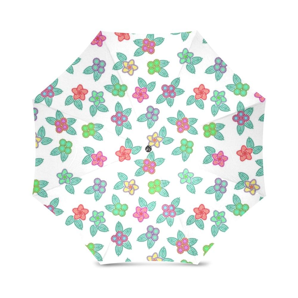 Berry Flowers White Foldable Umbrella (Model U01) Foldable Umbrella e-joyer 