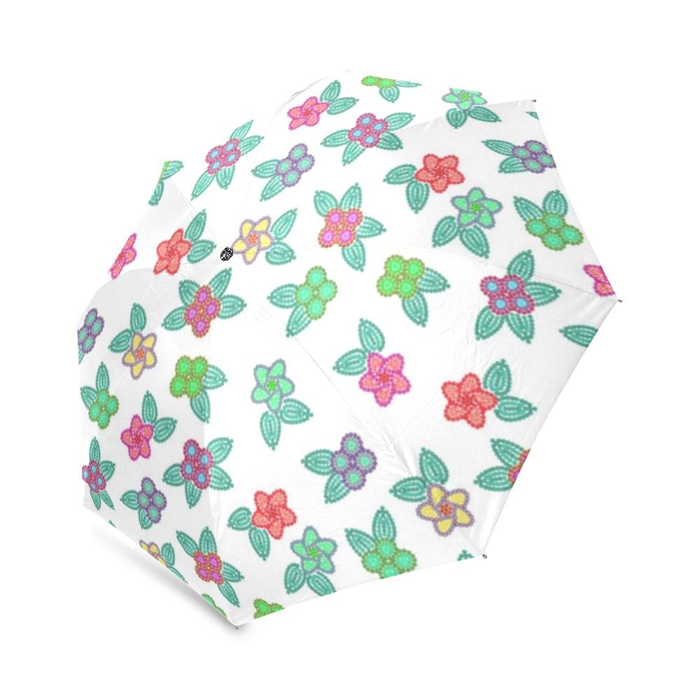 Berry Flowers White Foldable Umbrella (Model U01) Foldable Umbrella e-joyer 