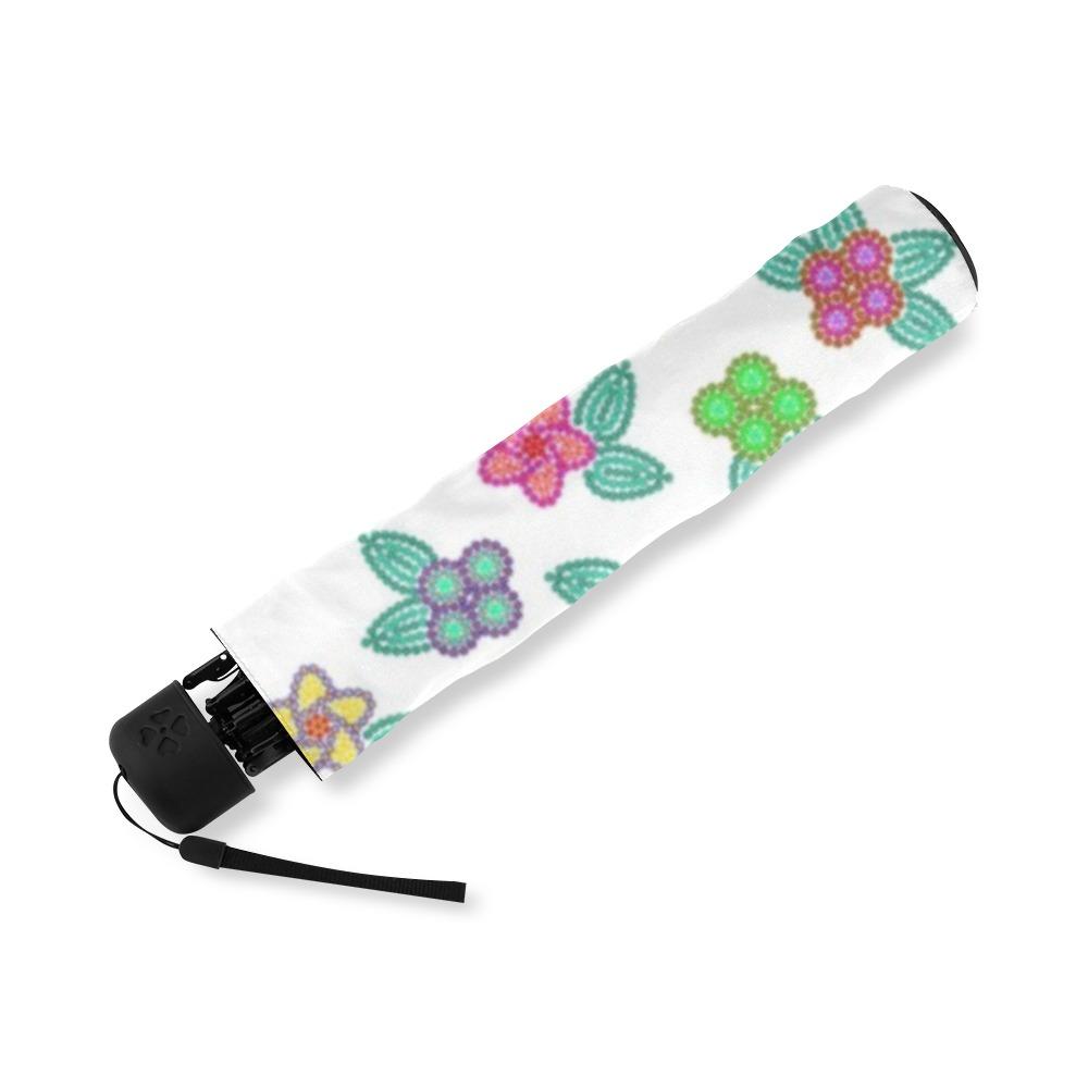 Berry Flowers White Foldable Umbrella (Model U01) Foldable Umbrella e-joyer 