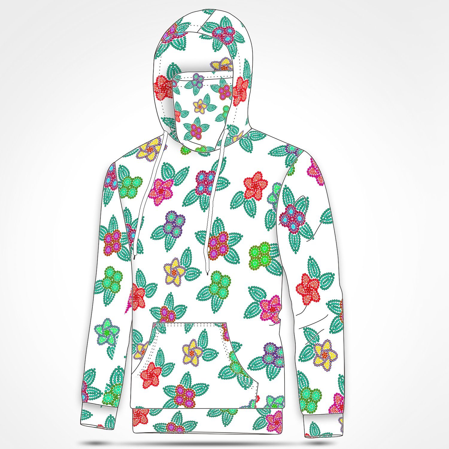 Berry Flowers White Hoodie with Face Cover 49 Dzine 