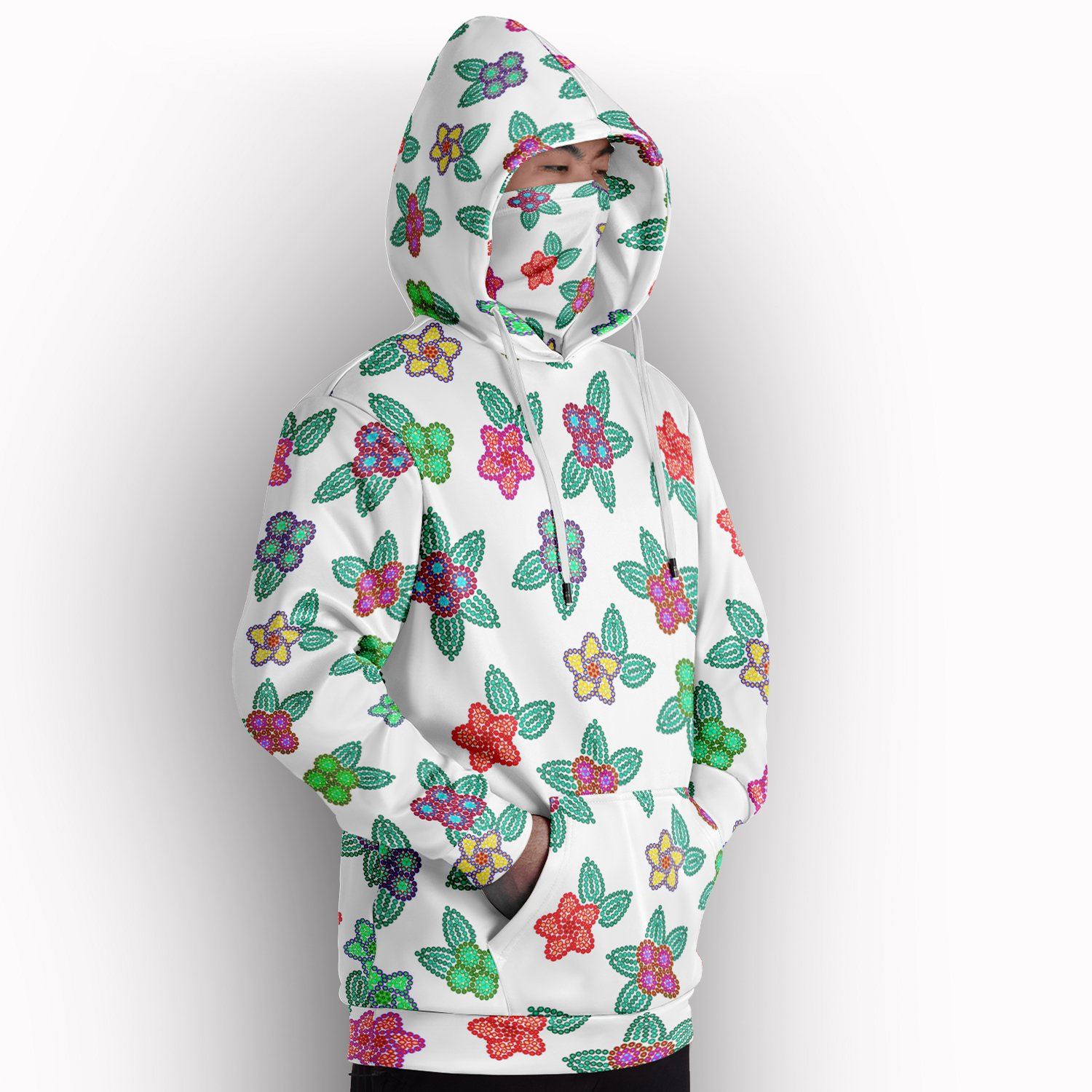 Berry Flowers White Hoodie with Face Cover 49 Dzine 