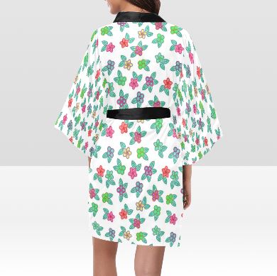 Berry Flowers White Kimono Robe Artsadd 