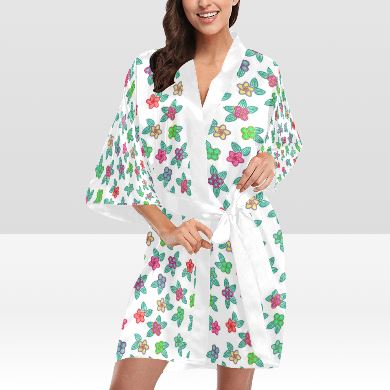 Berry Flowers White Kimono Robe Artsadd 