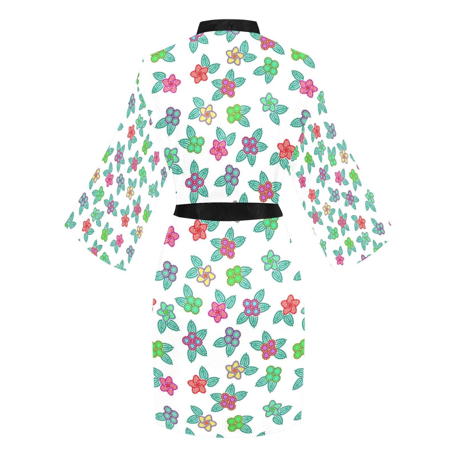 Berry Flowers White Long Sleeve Kimono Robe Long Sleeve Kimono Robe e-joyer 