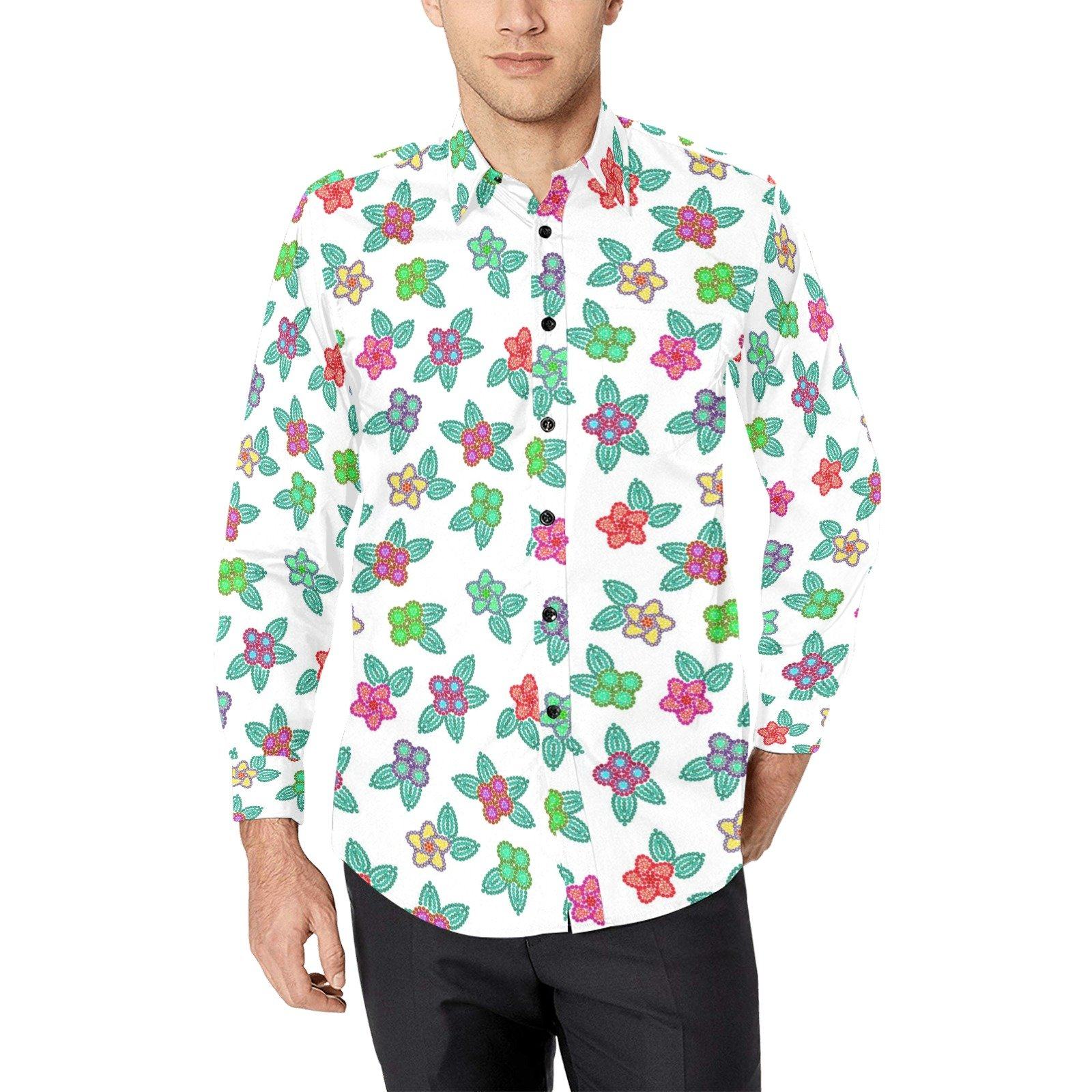 Berry Flowers White Men's All Over Print Casual Dress Shirt (Model T61) Men's Dress Shirt (T61) e-joyer 