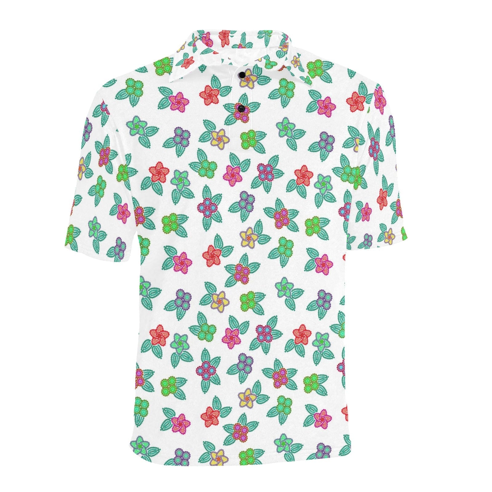 Berry Flowers White Men's All Over Print Polo Shirt (Model T55) Men's Polo Shirt (Model T55) e-joyer 