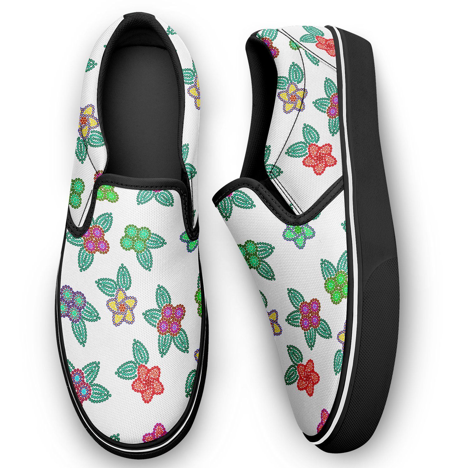 Berry Flowers White Otoyimm Kid's Canvas Slip On Shoes otoyimm Herman 