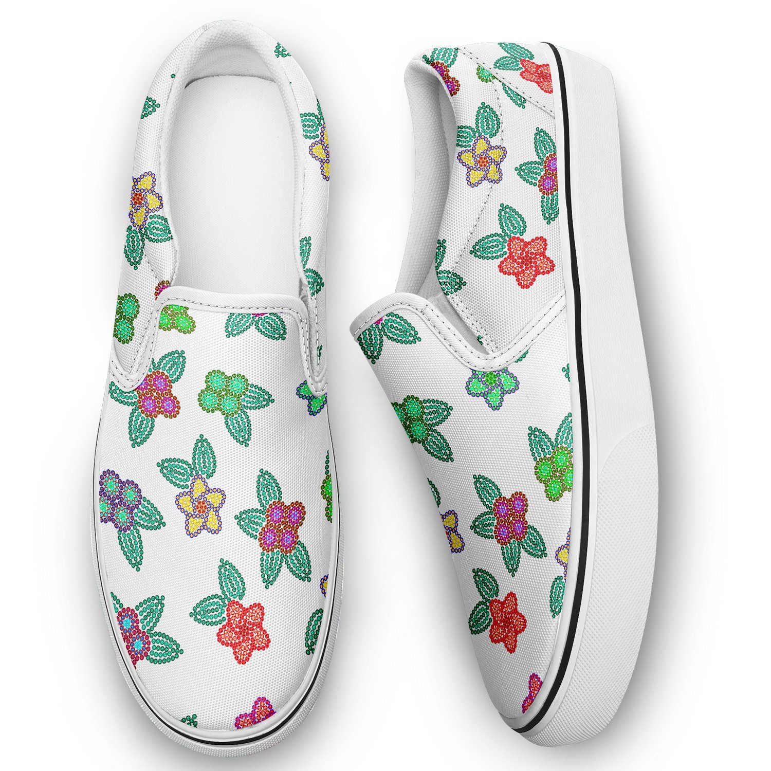 Berry Flowers White Otoyimm Kid's Canvas Slip On Shoes otoyimm Herman 