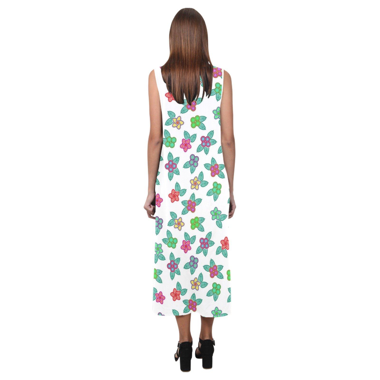 Berry Flowers White Phaedra Sleeveless Open Fork Long Dress (Model D08) dress e-joyer 