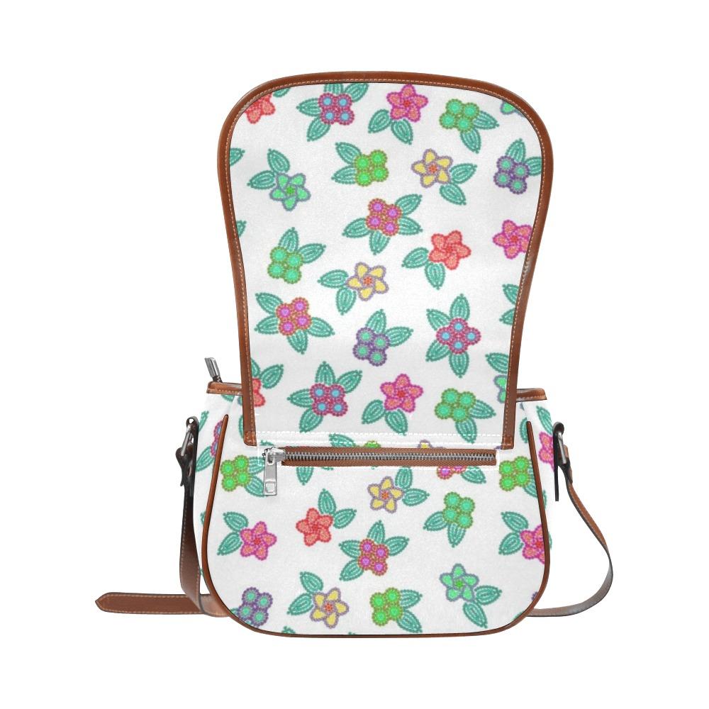 Berry Flowers White Saddle Bag/Large (Model 1649) bag e-joyer 