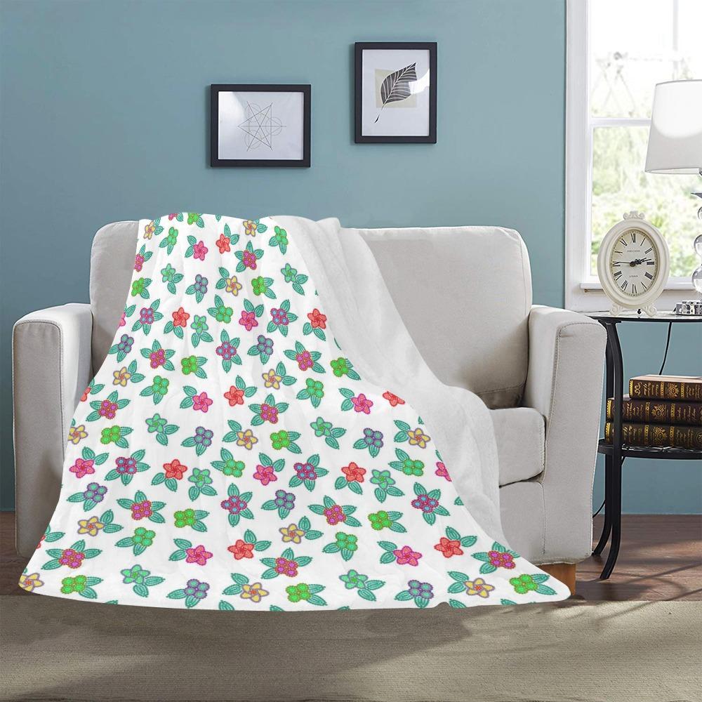 Berry Flowers White Ultra-Soft Micro Fleece Blanket 50"x60" Ultra-Soft Blanket 50''x60'' e-joyer 