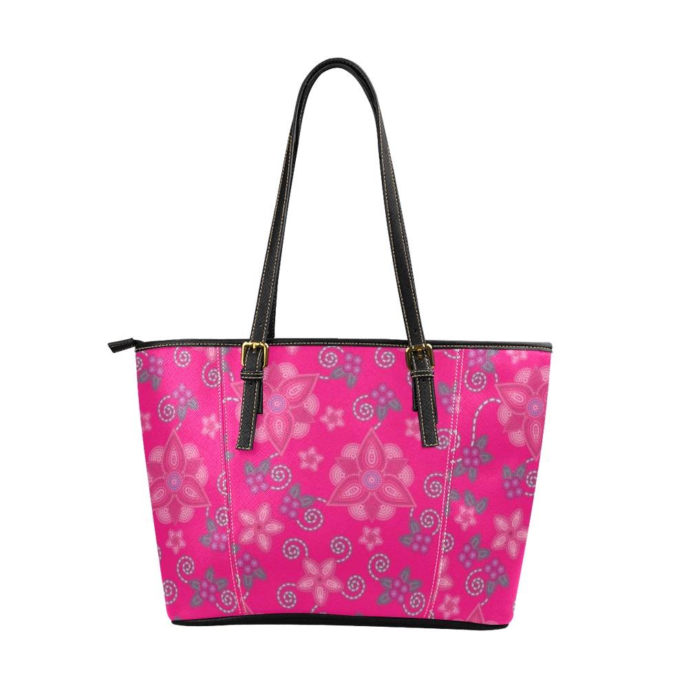 Berry Picking Pink Leather Tote Bag/Large (Model 1640) bag e-joyer 