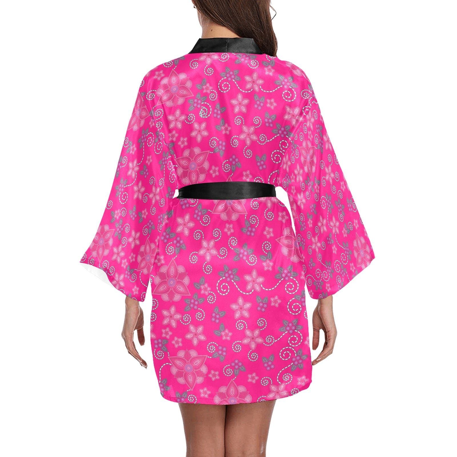 Berry Picking Pink Long Sleeve Kimono Robe Long Sleeve Kimono Robe e-joyer 