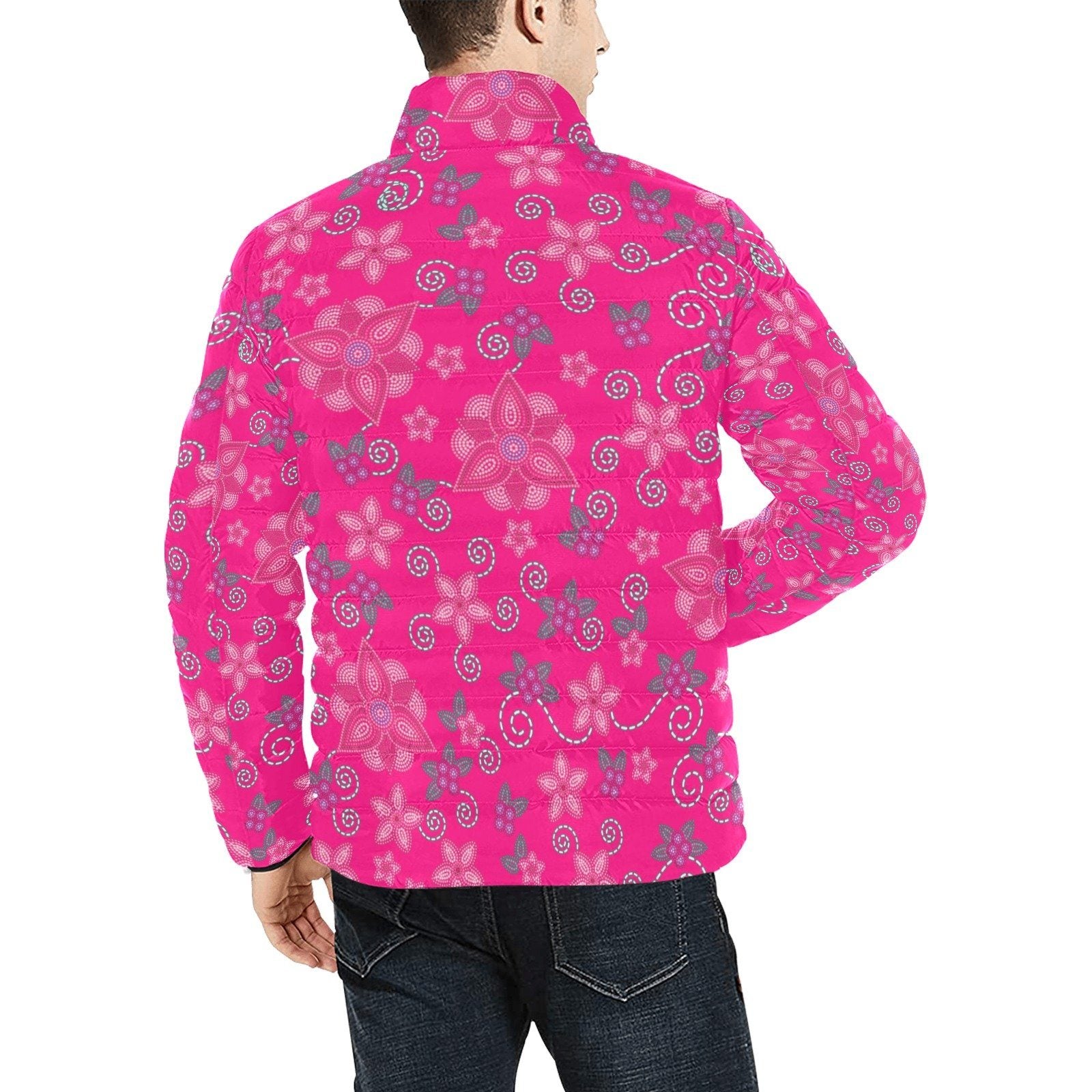 Berry Picking Pink Men's Stand Collar Padded Jacket (Model H41) Men's Stand Collar Padded Jacket (H41) e-joyer 