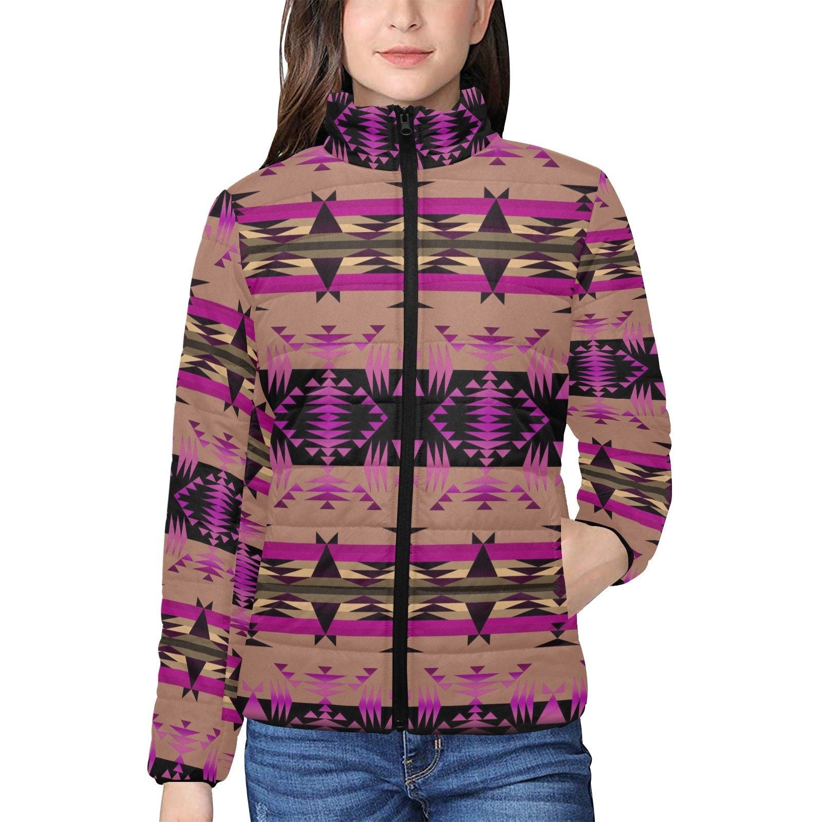 Between the Mountains Berry Women's Stand Collar Padded Jacket (Model H41) jacket e-joyer 