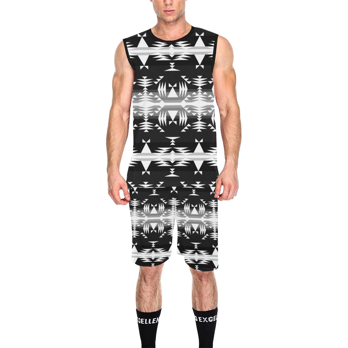 Between the Mountains Black and White All Over Print Basketball Uniform Basketball Uniform e-joyer 