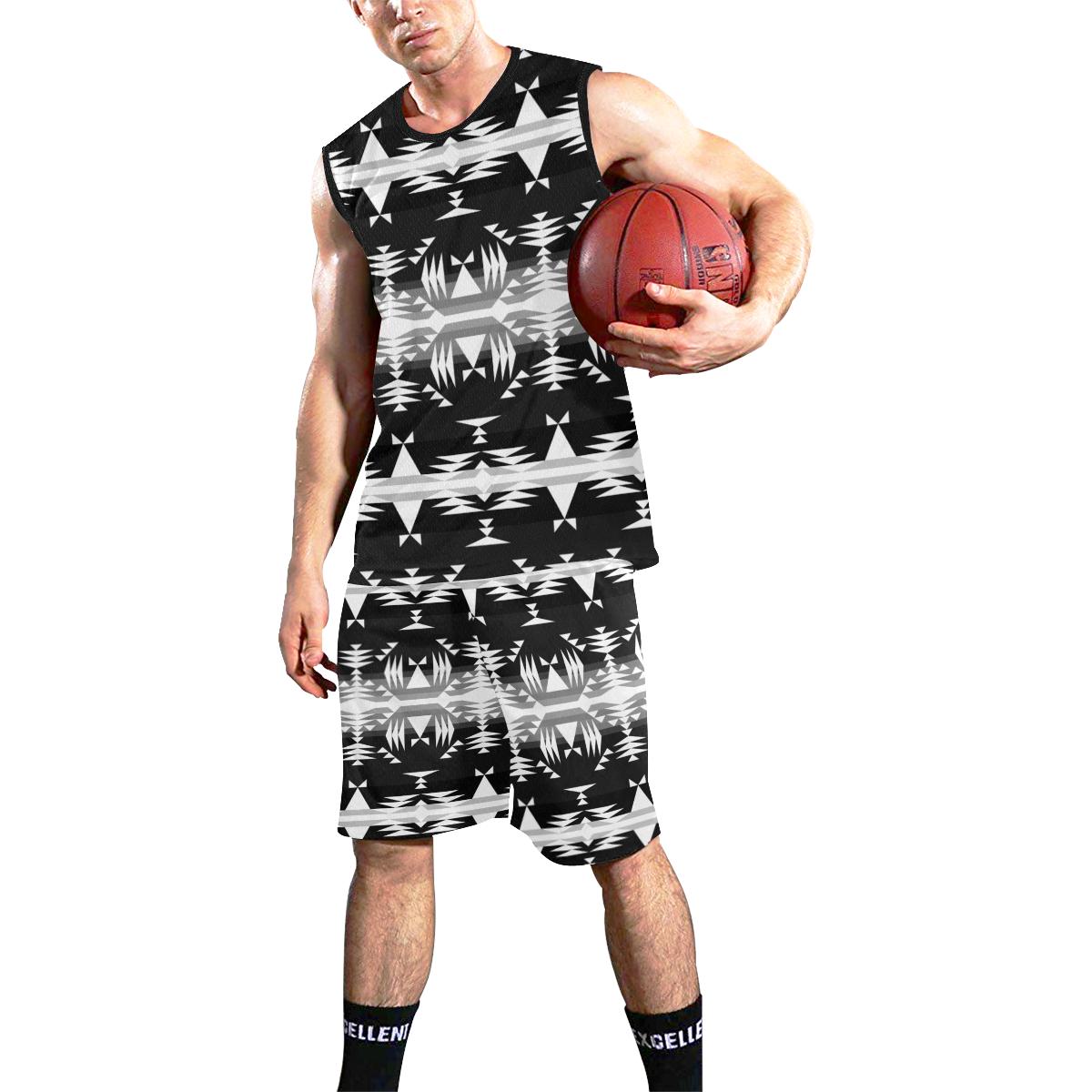 Between the Mountains Black and White All Over Print Basketball Uniform Basketball Uniform e-joyer 