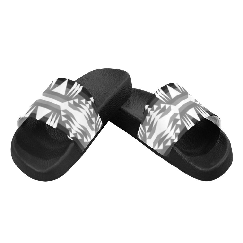 Between the Mountains Black and White Men's Slide Sandals (Model 057) Men's Slide Sandals (057) e-joyer 