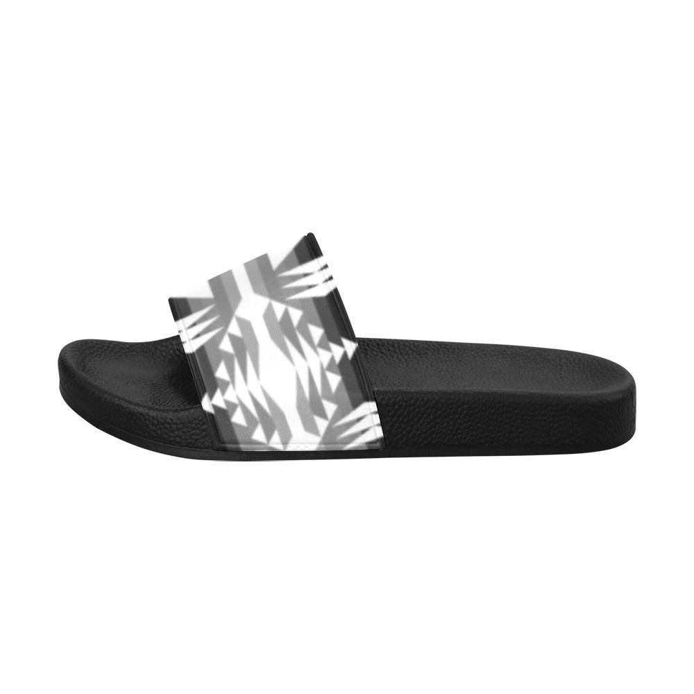 Between the Mountains Black and White Men's Slide Sandals (Model 057) Men's Slide Sandals (057) e-joyer 