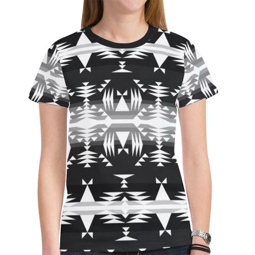 Between the Mountains Black and White New All Over Print T-shirt for Women (Model T45) New All Over Print T-shirt for Women (T45) e-joyer 