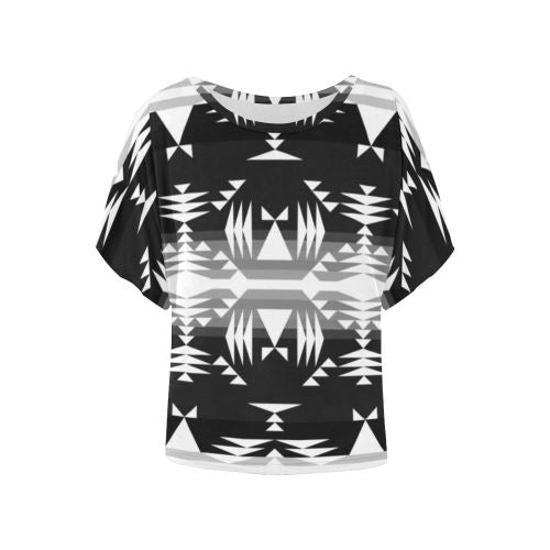 Between the Mountains Black and White Women's Batwing-Sleeved Blouse T shirt (Model T44) Women's Batwing-Sleeved Blouse T shirt (T44) e-joyer 