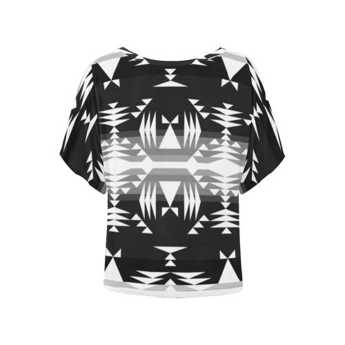 Between the Mountains Black and White Women's Batwing-Sleeved Blouse T shirt (Model T44) Women's Batwing-Sleeved Blouse T shirt (T44) e-joyer 