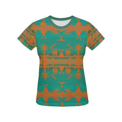 Between the Mountains Deep Lake Orange All Over Print T-shirt for Women/Large Size (USA Size) (Model T40) All Over Print T-Shirt for Women/Large (T40) e-joyer 