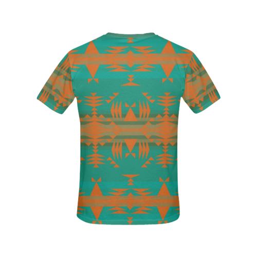 Between the Mountains Deep Lake Orange All Over Print T-shirt for Women/Large Size (USA Size) (Model T40) All Over Print T-Shirt for Women/Large (T40) e-joyer 