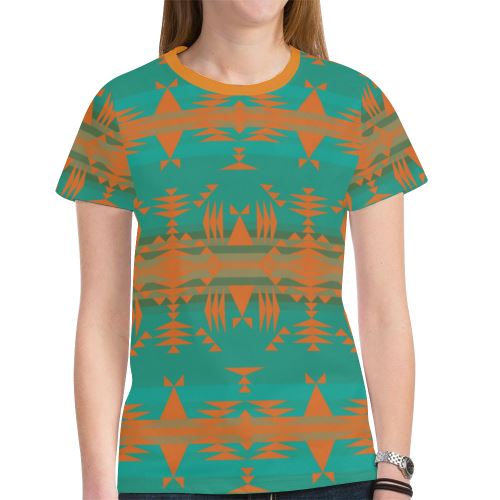 Between the Mountains Deep Lake Orange New All Over Print T-shirt for Women (Model T45) New All Over Print T-shirt for Women (T45) e-joyer 