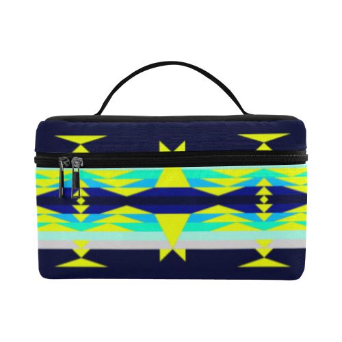 Between the Mountains Navy Yellow Cosmetic Bag/Large (Model 1658) Cosmetic Bag e-joyer 