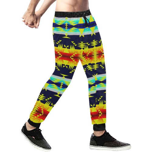 Between the Mountains Navy Yellow Men's All Over Print Sweatpants (Model L11) Men's All Over Print Sweatpants (L11) e-joyer 