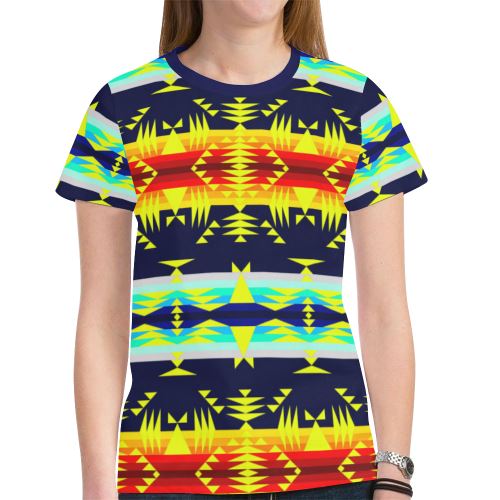 Between the Mountains Navy Yellow New All Over Print T-shirt for Women (Model T45) New All Over Print T-shirt for Women (T45) e-joyer 