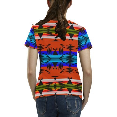 Between the Mountains Orange All Over Print T-shirt for Women/Large Size (USA Size) (Model T40) All Over Print T-Shirt for Women/Large (T40) e-joyer 