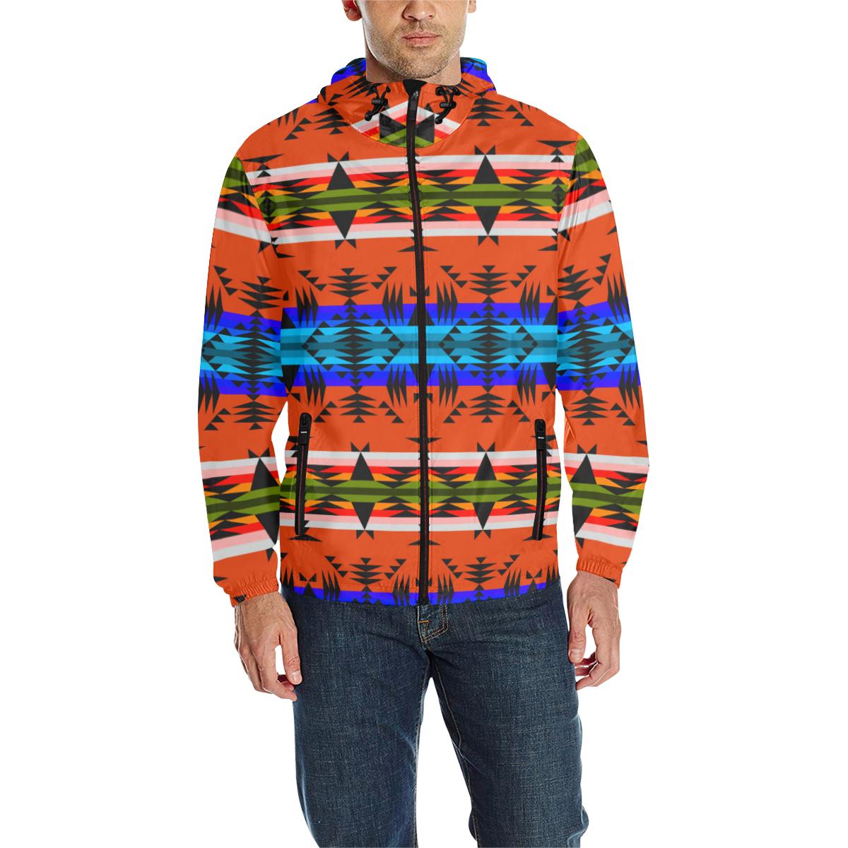 Between the Mountains Orange Unisex Quilted Coat All Over Print Quilted Windbreaker for Men (H35) e-joyer 