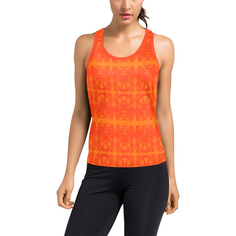 Between the Mountains Orange Women's Racerback Tank Top (Model T60) Racerback Tank Top (T60) e-joyer 